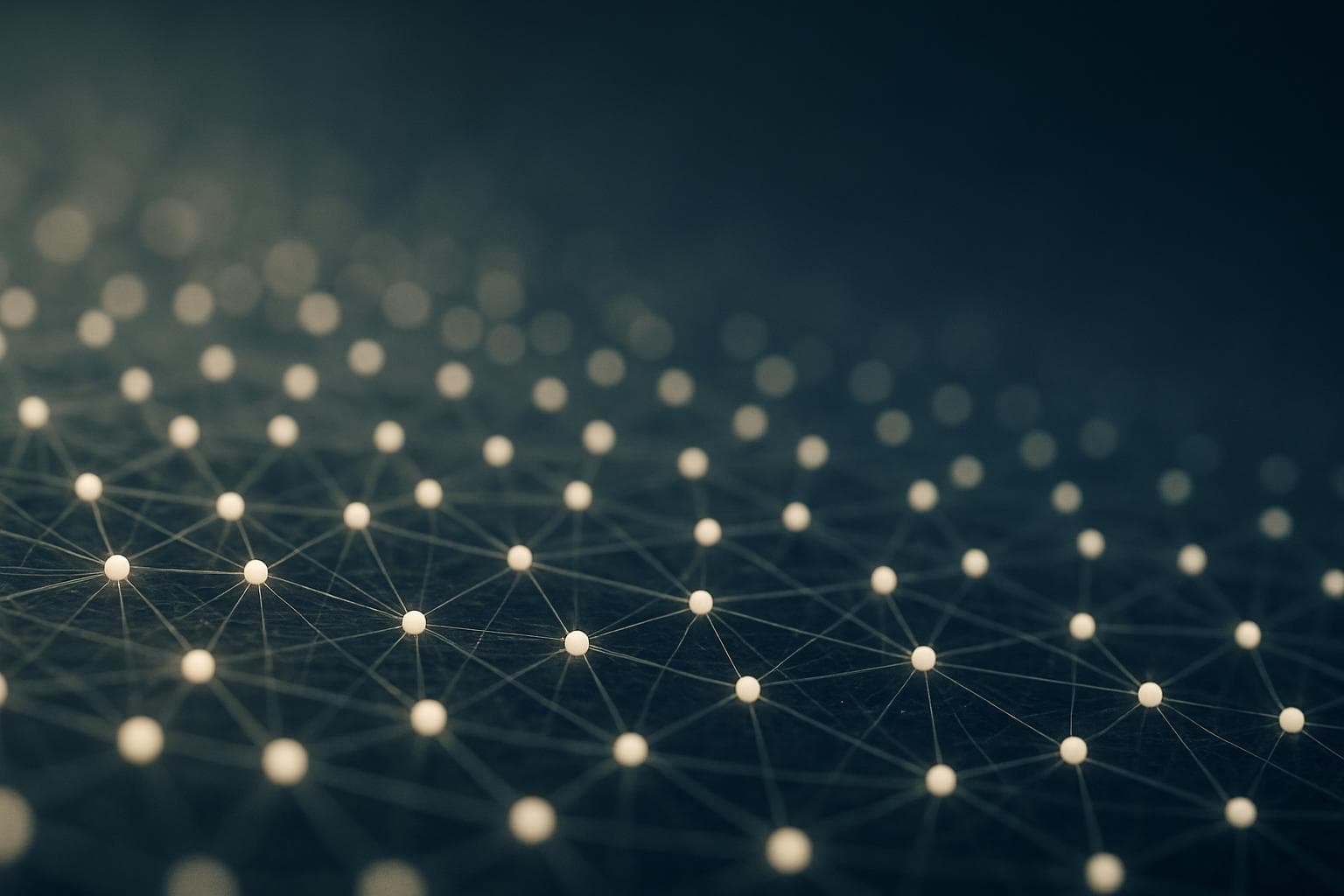 Vast field of glowing connected nodes, conceptual editorial image for an explainer on large language models